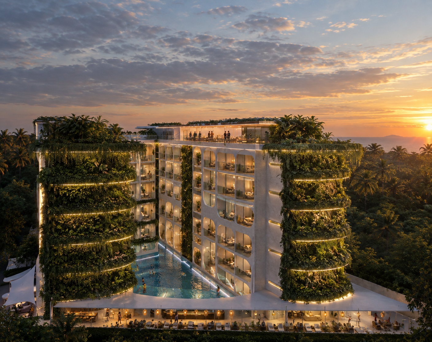 Eco-Luxury Resort at Sunset